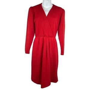 St. John Marie Gray Red Surplice Santana Knit‎ Dress Size 4 USA Vintage